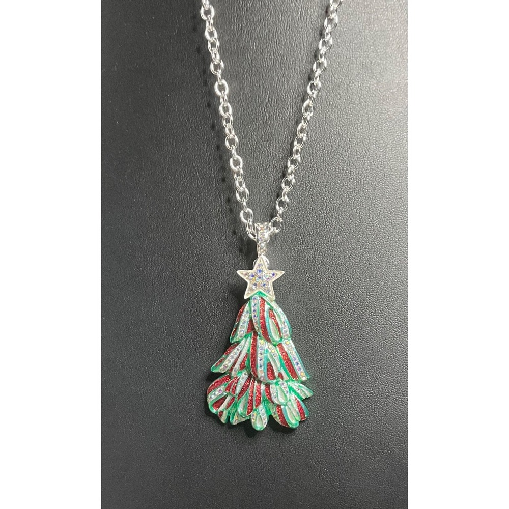 Kirks Folly "Ribbon Candy" Silver-tone Fold-over 20" Pendant/Necklace Christmas